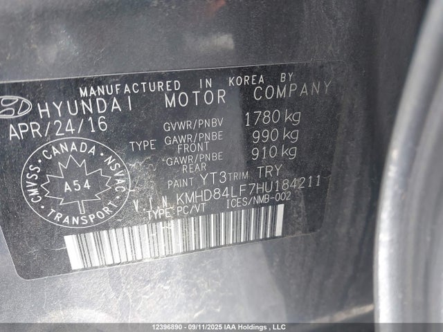 KMHD84LF7HU184211 Hyundai Elantra
