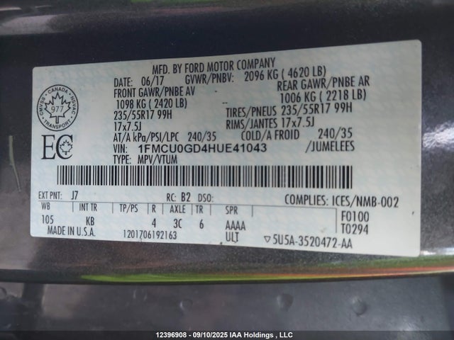 1FMCU0GD4HUE41043 Ford gtdi sigma w/premium fuel