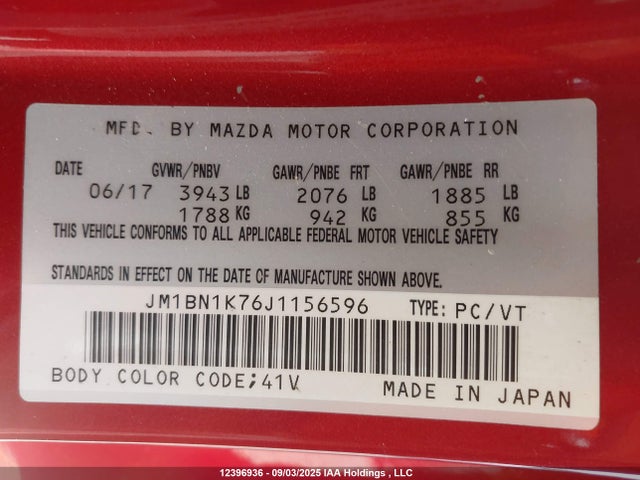 JM1BN1K76J1156596 Mazda pe