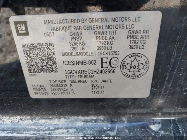 1GCVKREC1HZ402656 Chevrolet l83 - sidi: spark ignited direct injection, vvt: variable valve timing, afm, e85 max, alum