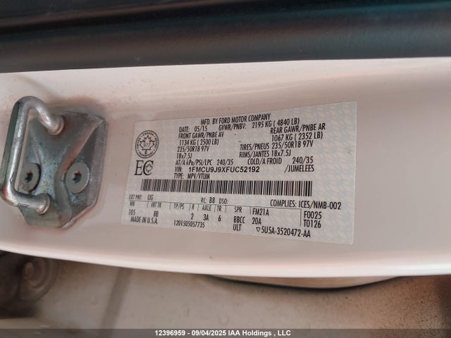 1FMCU9J9XFUC52192 Ford 2015