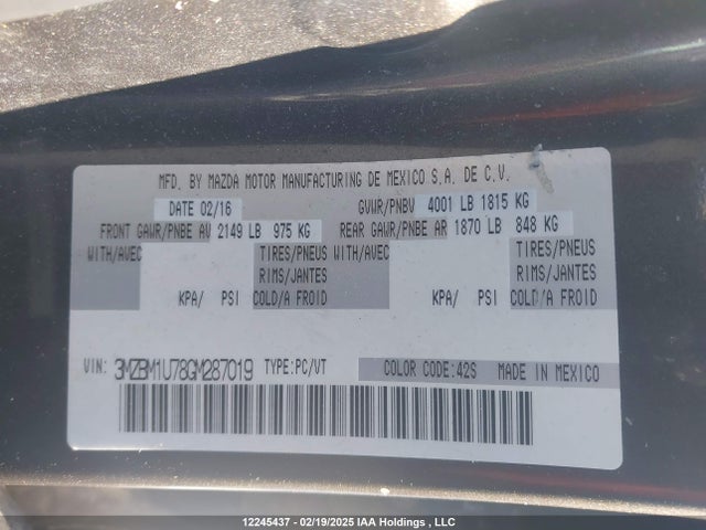 3MZBM1U78GM287019 Mazda pe