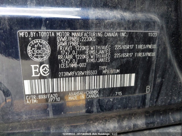 2T3RWRFV3RW195503 Toyota a25a-fxs