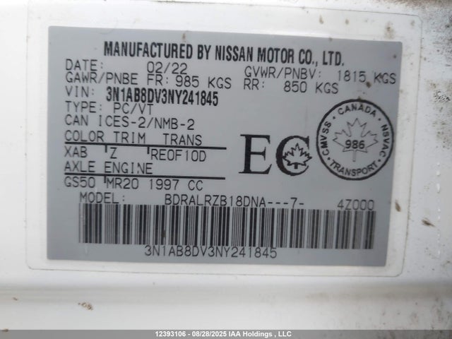 3N1AB8DV3NY241845 Nissan Sentra