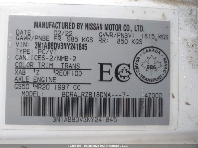 3N1AB8DV3NY241845 Nissan Sentra