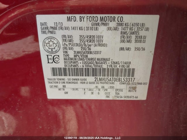 2LMHJ5AT0EBL53317 Lincoln MKT