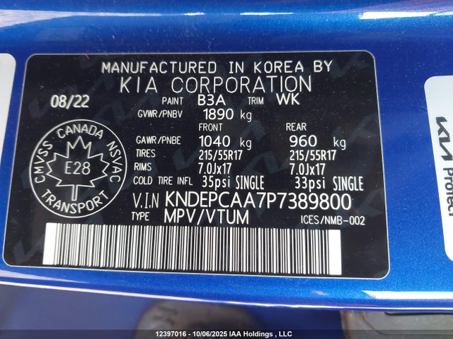 KNDEPCAA7P7389800 KIA nu