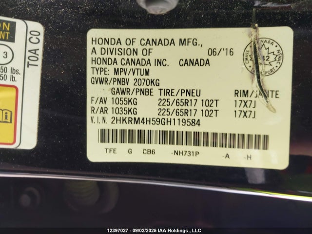2HKRM4H59GH119584 Honda k24w9