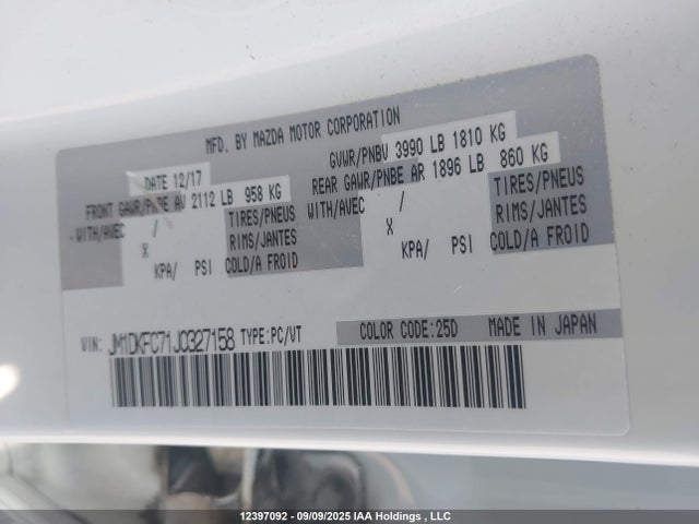 JM1DKFC71J0327158 Mazda pe
