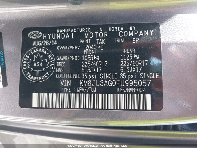 KM8JU3AG0FU995057 Hyundai dohc gdi theta ii