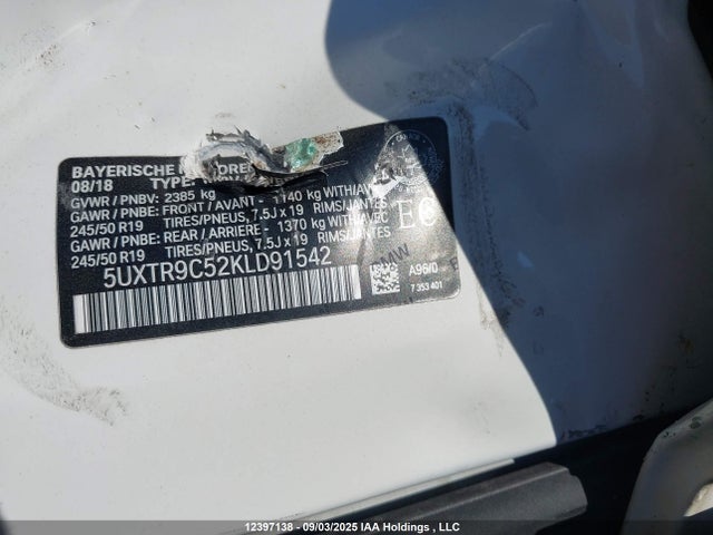 BMW X3 2019 5UXTR9C52KLD91542 Image 9