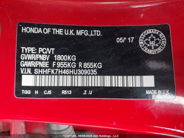 Honda l15ba 2017 SHHFK7H46HU309035 Image 18