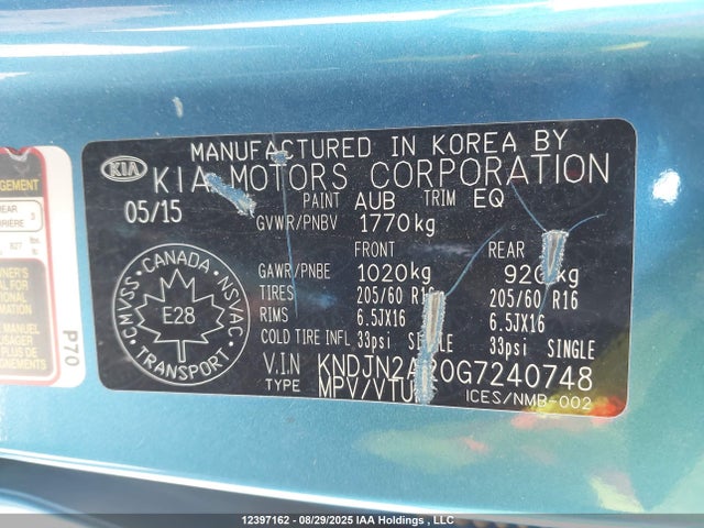 12397162 :رقم المزاد ، KNDJN2A20G7240748 vin ، 2016 Kia Soul مزاد بيع