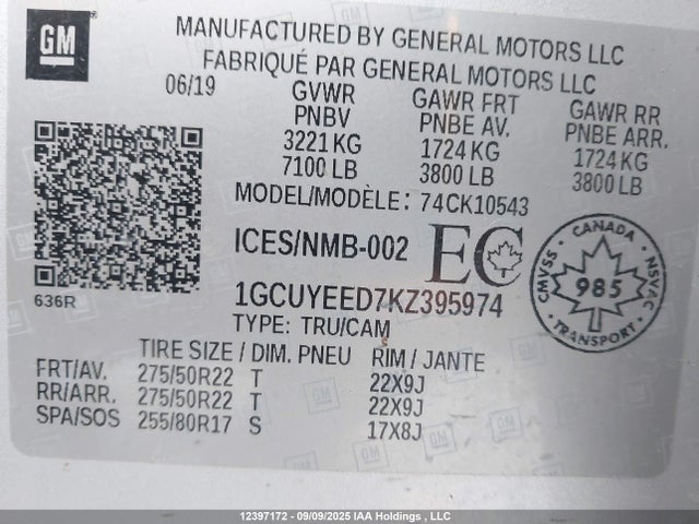 1GCUYEED7KZ395974 Chevrolet l84 - di, dfm, alum, gen 5, var 2