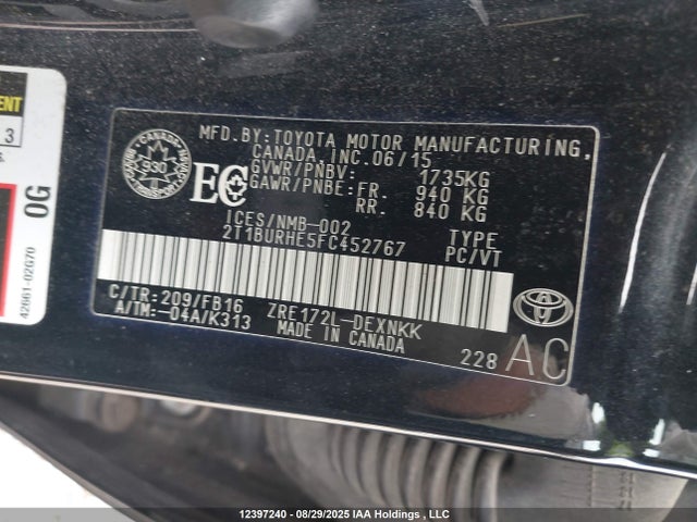 Toyota 2zr-fe 2015 2T1BURHE5FC452767 Image 9