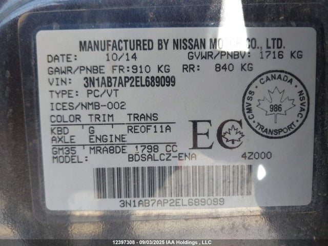 Nissan Sentra 2014 3N1AB7AP2EL689099 Image 19