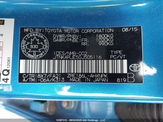 JTNKARJE5GJ505116 Scion 2zr-fae