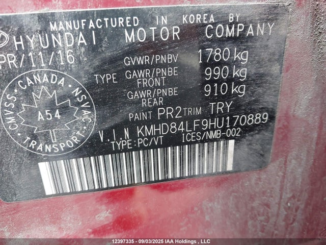 KMHD84LF9HU170889 Hyundai Elantra