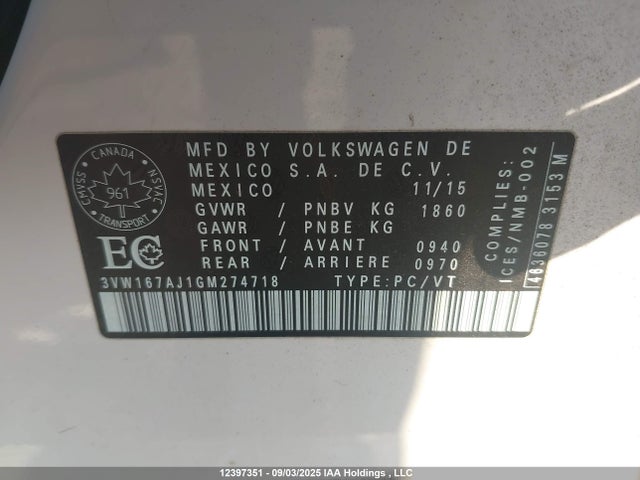 3VW167AJ1GM274718 Volkswagen JETTA S