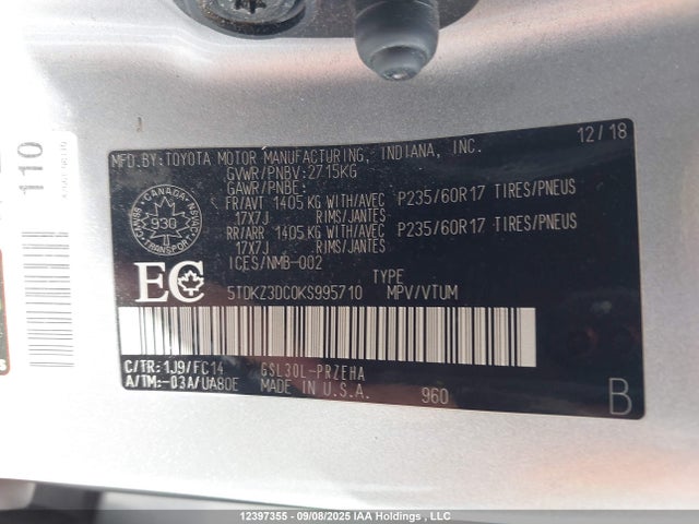 Toyota 2gr-fks 2019 5TDKZ3DC0KS995710 Image 9