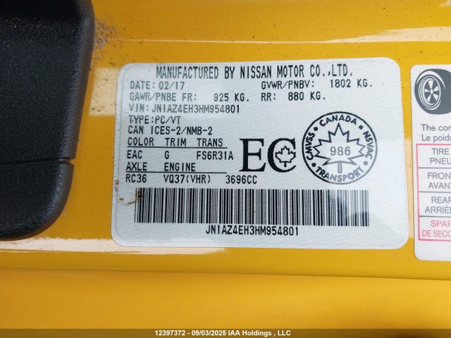 Nissan 370Z 2017 JN1AZ4EH3HM954801 Image 9
