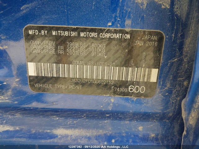 Mitsubishi dohc mivec 2016 JA32U2FU1GU602152 Image 9