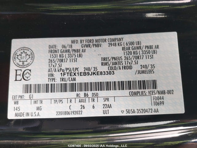 Ford 3.3l tivct 2018 1FTEX1EB9JKE83303 Image 9