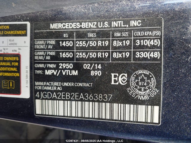 4JGDA2EB2EA363837 Mercedes-Benz Ml-Class