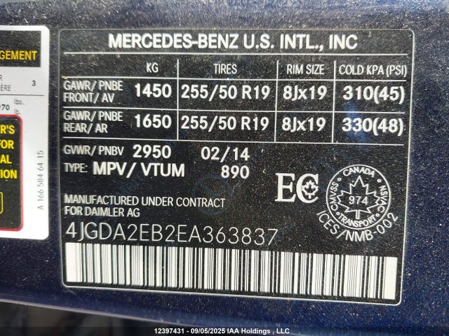 4JGDA2EB2EA363837 Mercedes-Benz Ml-Class