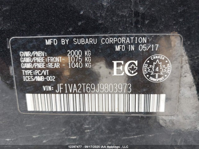 Subaru 2018 2018 JF1VA2T69J9803973 Image 9