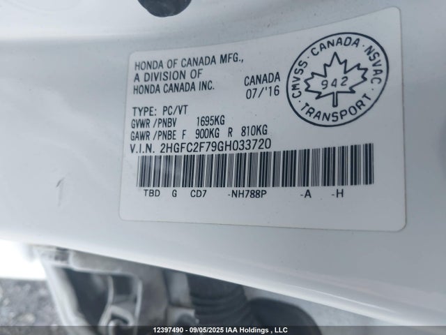 Honda k20c2 2016 2HGFC2F79GH033720 Image 9