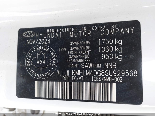 KMHLM4DG8SU929568 Hyundai mpi nu pe