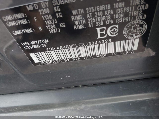 Subaru c0 2018 4S4BSFLCXJ3344328 Image 9
