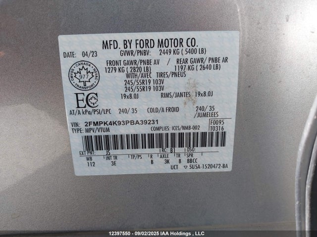 2FMPK4K93PBA39231 Ford gtdi