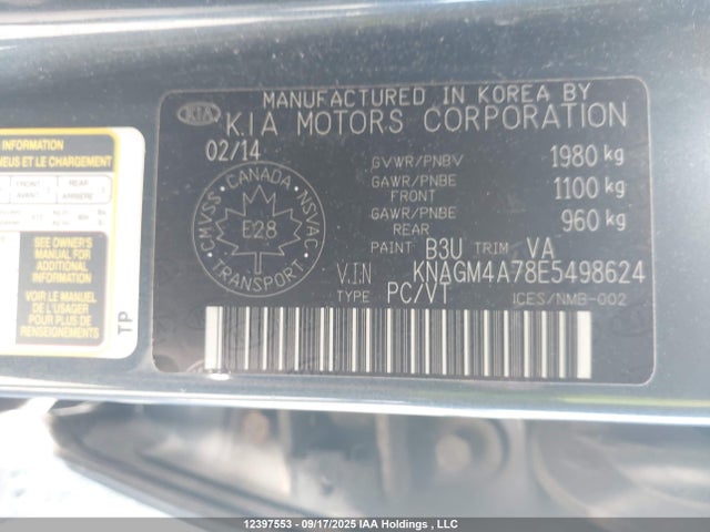 12397553 :رقم المزاد ، KNAGM4A78E5498624 vin ، 2014 Kia Optima Lx مزاد بيع