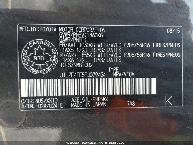 Toyota 2az-fe 2015 JTLZE4FE5FJ079434 Image 9