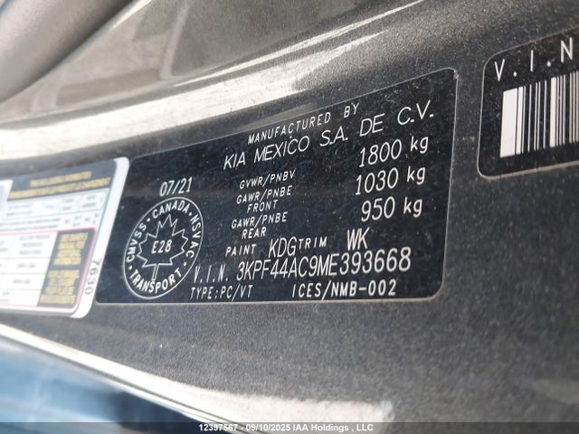 3KPF44AC9ME393668 KIA t-gdi gamma