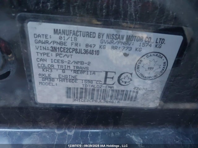 Nissan VERSA NOTE 2018 3N1CE2CP8JL364810 Image 9