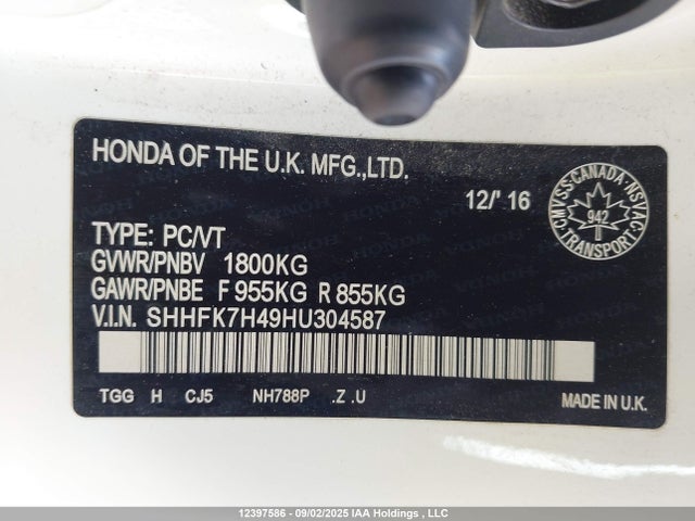 Honda l15ba 2017 SHHFK7H49HU304587 Image 9