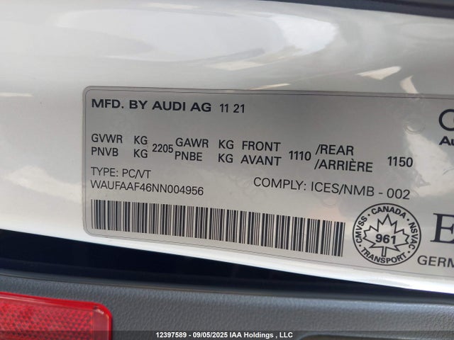 Audi 45 tfsi (2.0t) 2022 WAUFAAF46NN004956 Image 9
