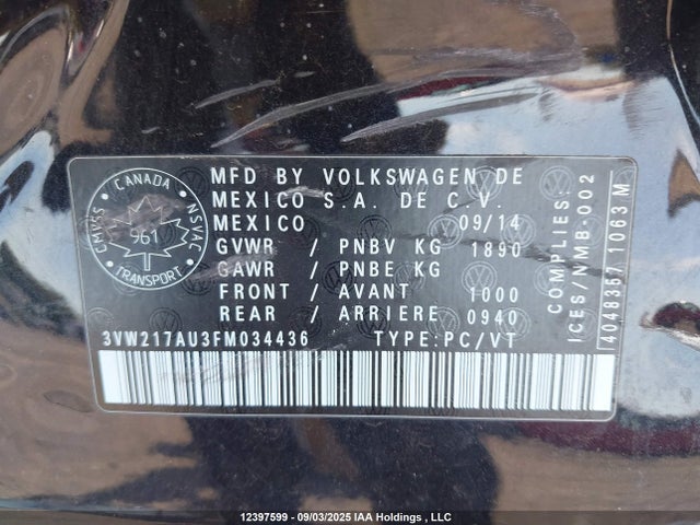 3VW217AU3FM034436 Volkswagen Golf