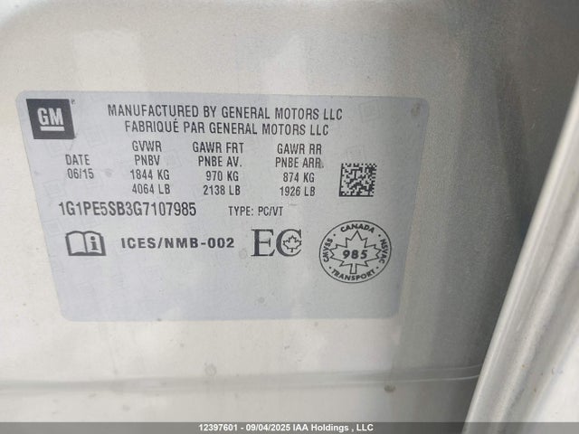 1G1PE5SB3G7107985 Chevrolet luv - vvt, alum, e85 max