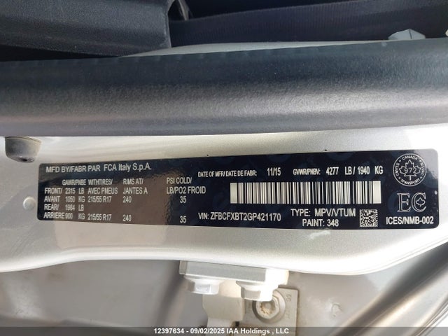 ZFBCFXBT2GP421170 Fiat 2016