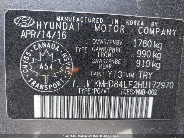 KMHD84LF2HU172970 Hyundai Elantra