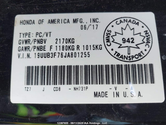 19UUB3F76JA801255 Acura j35y6