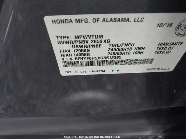 5FNYF6H5XGB512395 Honda j35y6