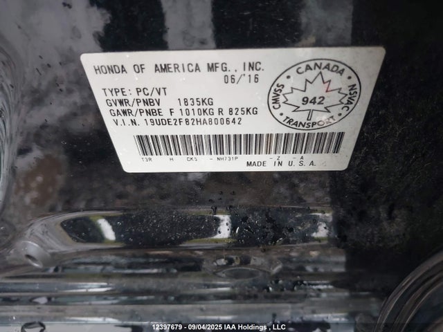 Acura k24v7 2017 19UDE2F82HA800642 Image 9