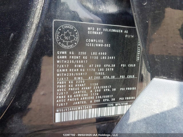 WVGJV3AX0EW573435 Volkswagen Tiguan