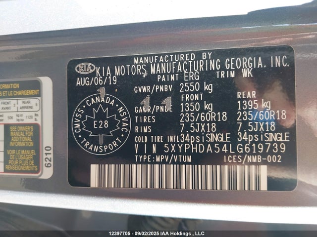 5XYPHDA54LG619739 KIA gdi lambda-ii