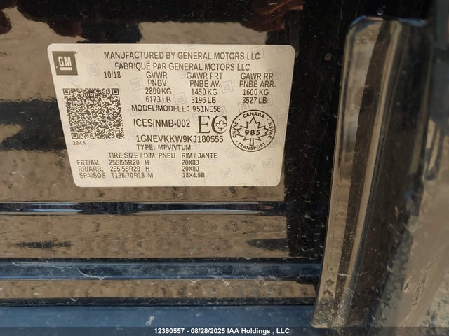 1GNEVKKW9KJ180555 Chevrolet lfy - spark ignited direct injection, atss, gen 1